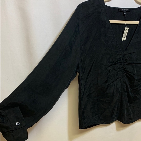 Madewell Black Ruched Long Sleeve Blouse - Picture 4 of 11